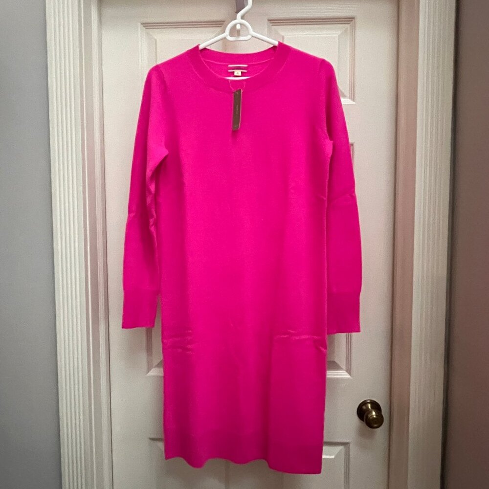 NEW! J. Crew (19β across) 100% cashmere classic crewneck dress in hot pink